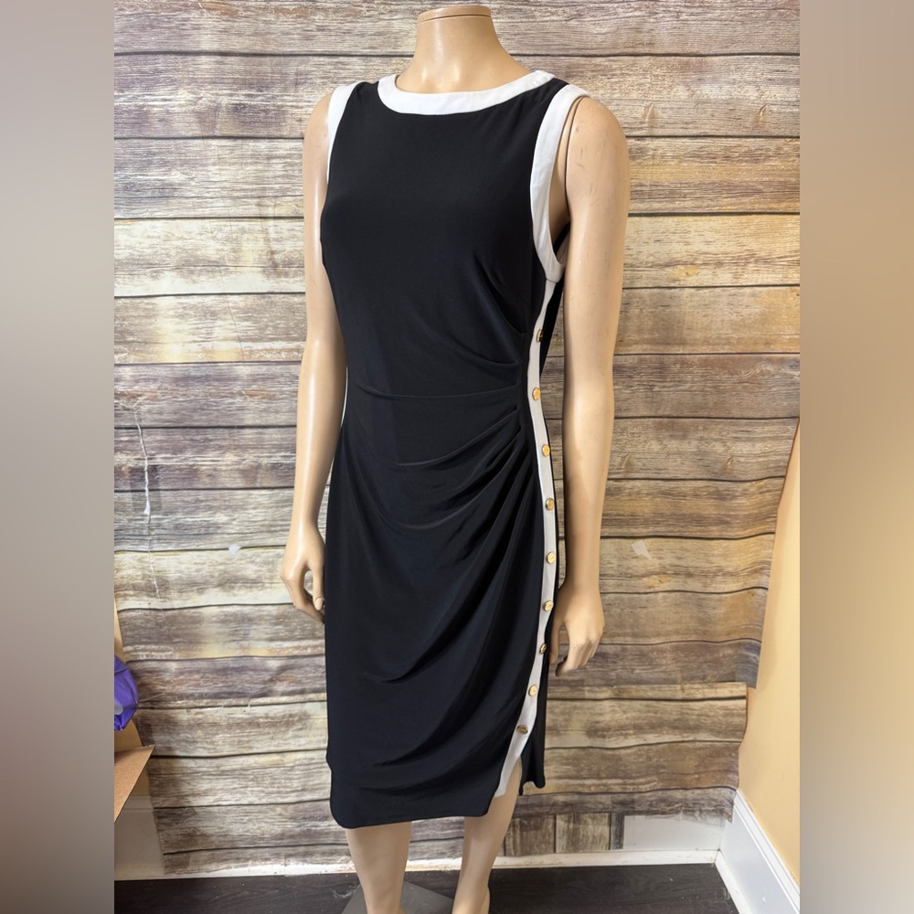 Lauren Ralph Lauren Dress‎ 12 Black White Gold Buttons Essentials Colonial - Picture 8 of 9